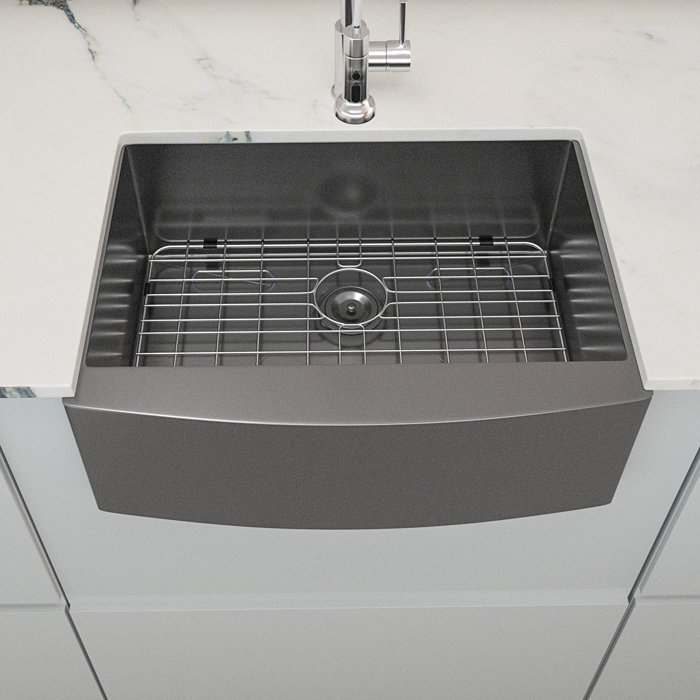 MD Bath 24 Inch Farmhouse Kitchen Sink Gunmetal Black Apron Front 16